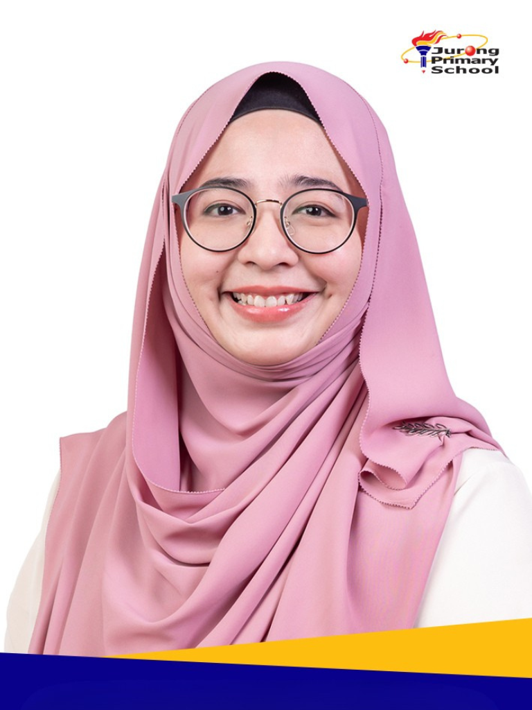 Smiling woman in pink hijab and round glasses.
